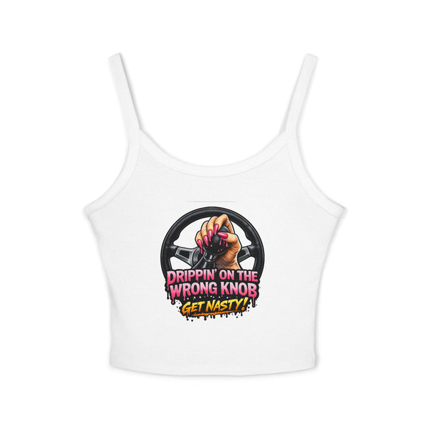 Spaghetti Tank Top — "Drippin' On The Wrong Knob, Get Nasty!" Graphic Cropped Tank - Lifted Grounds Coffee co